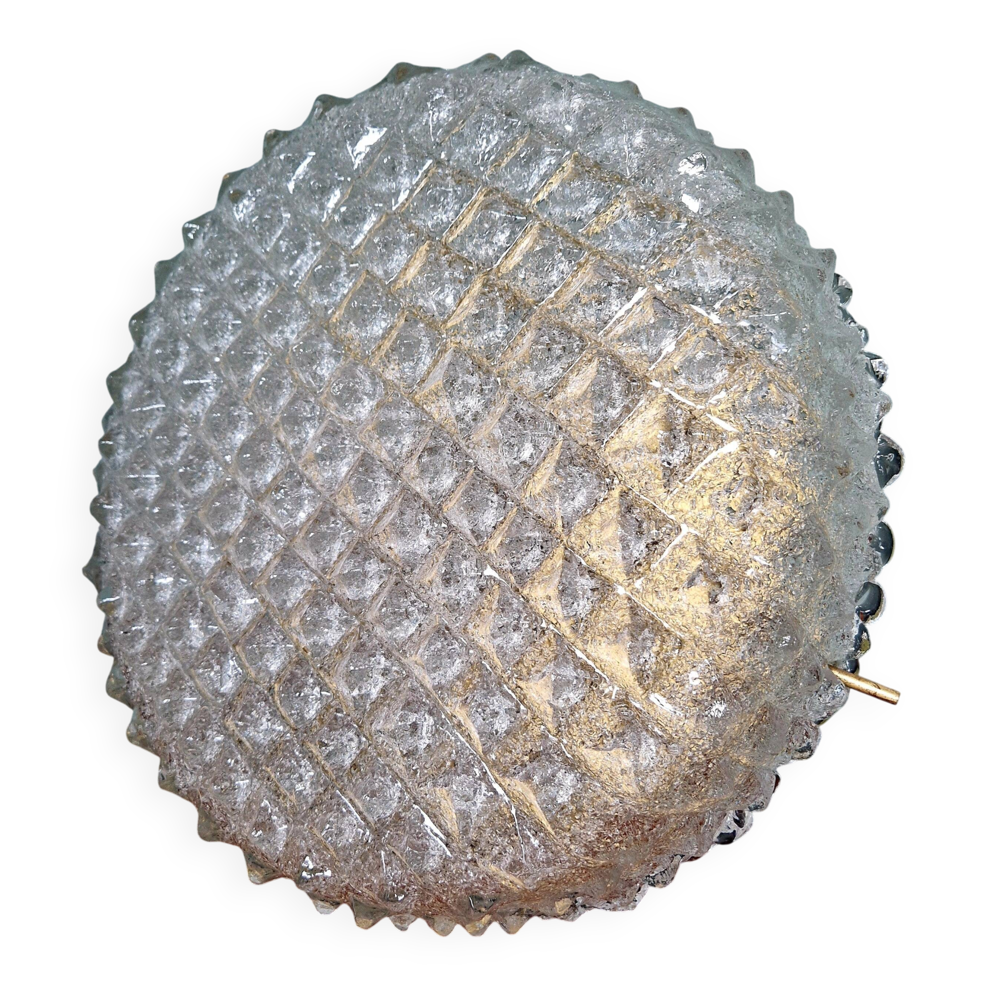 Large brass and frosted glass ceiling light, Hillebrand Lighting, 1970.