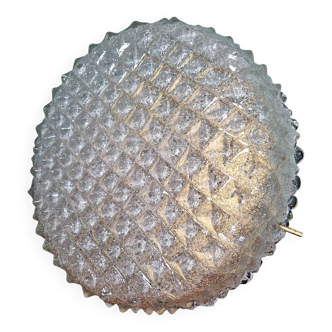 Large brass and frosted glass ceiling light, Hillebrand Lighting, 1970.