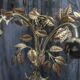 Pair of bronze and gold metal floral wall sconces, flower wall lamp.