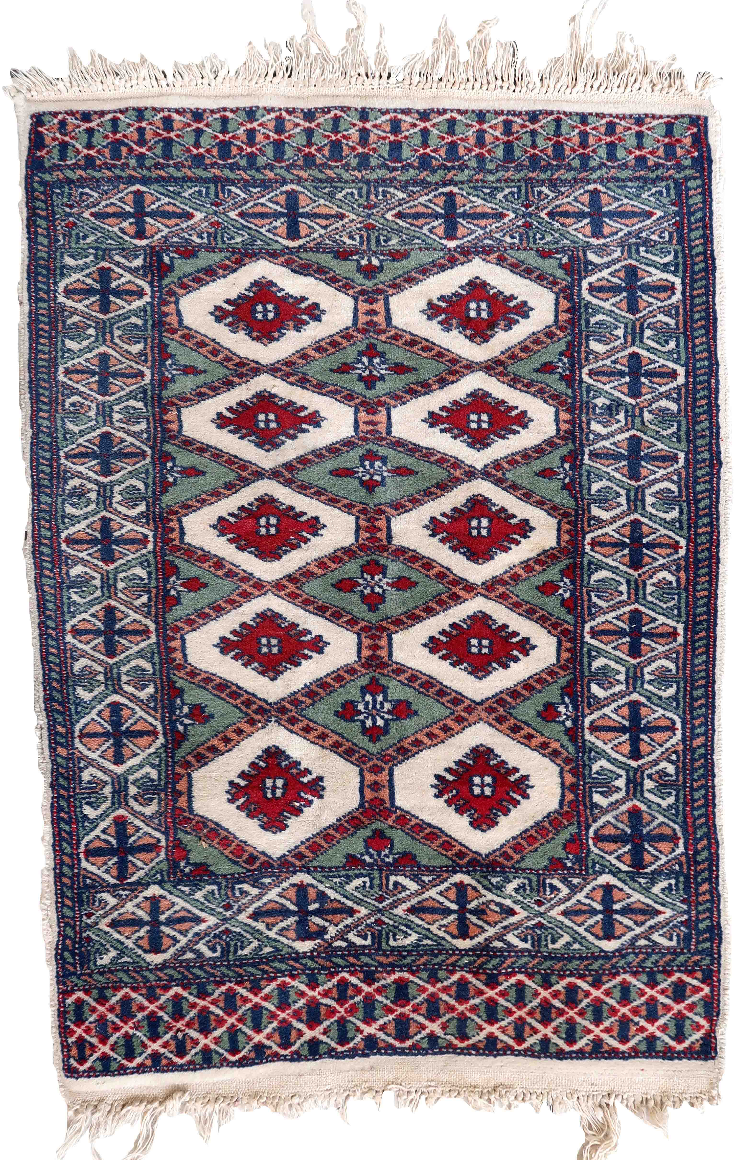 Handmade vintage rug Uzbek Bukhara 56cm x 83cm 1970s