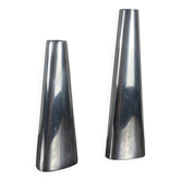 Duo of silver aluminum candle holders, Ikea 1980