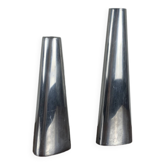 Duo of silver aluminum candle holders, Ikea 1980