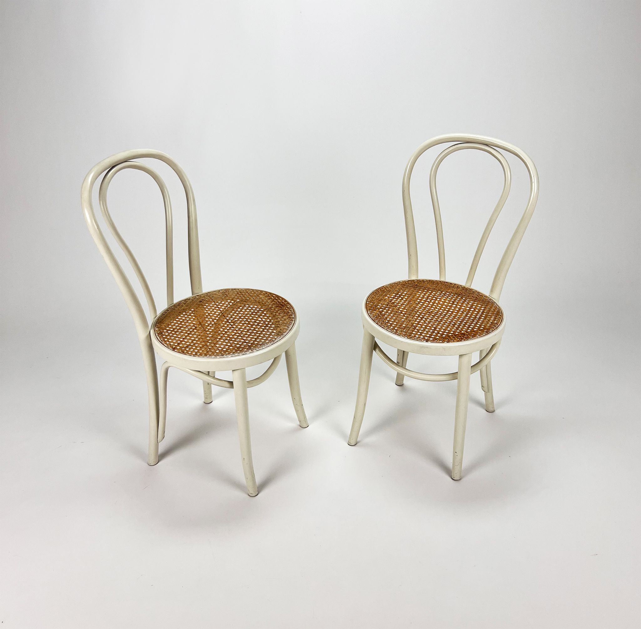 Set of 2 Mid Century Zpm Radomsko Bentwood and Cane Dining Chairs, 1960s