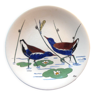 Assiette modèle gibier signée gien, les oiseaux de chasse, les poules d'eau
