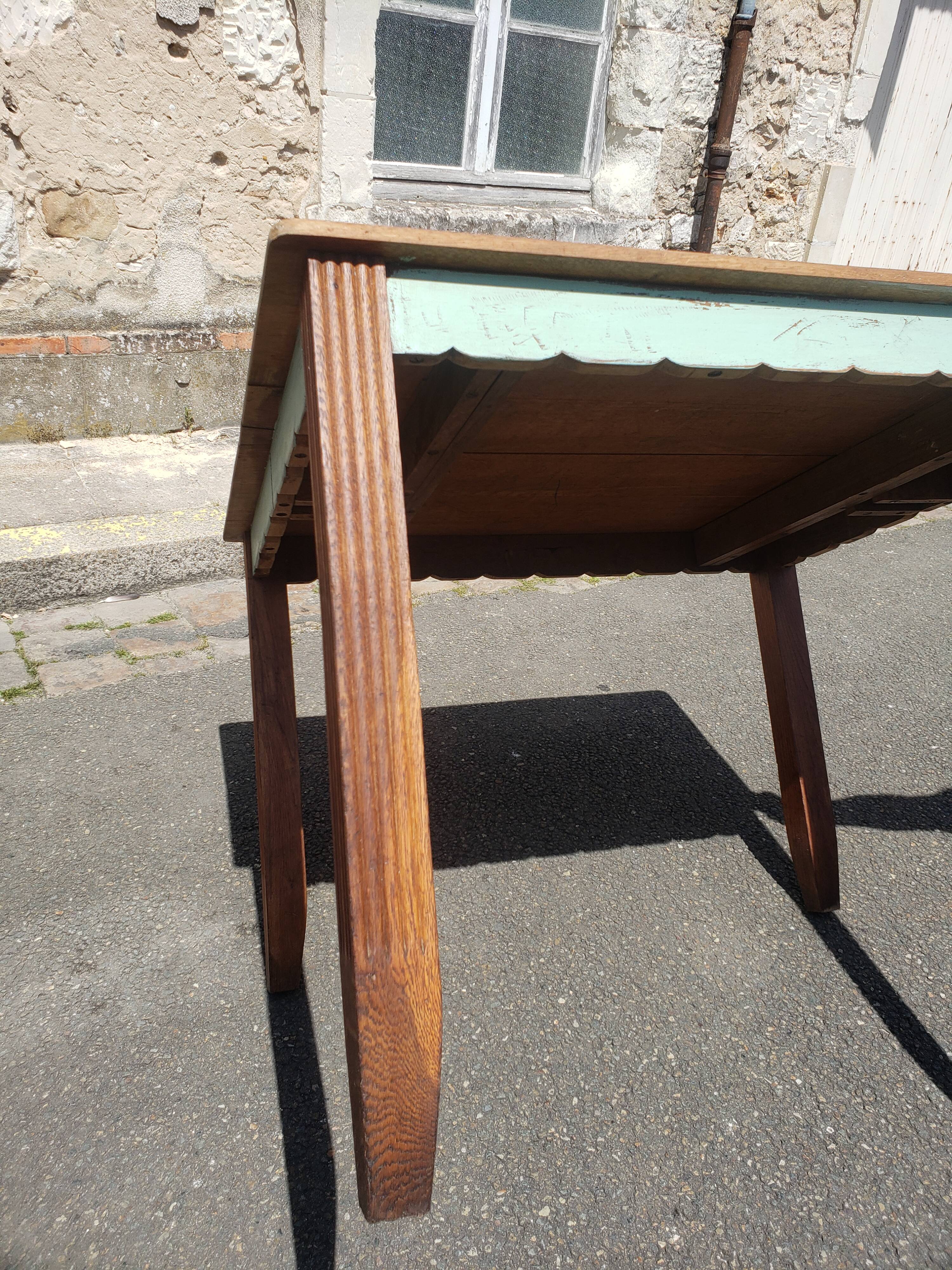Table and chairs art deco wood and pastel