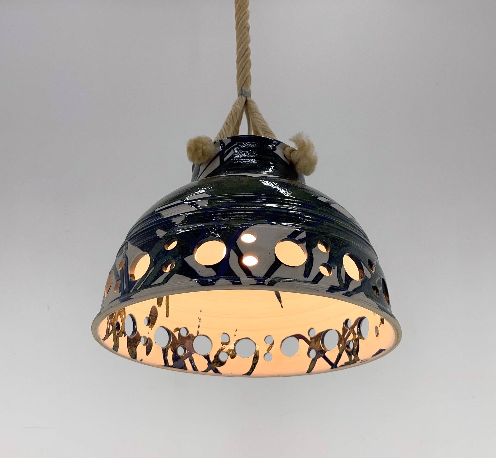 1970s Ceramic Pendant Light Suspended on a on Rope, Denmark
