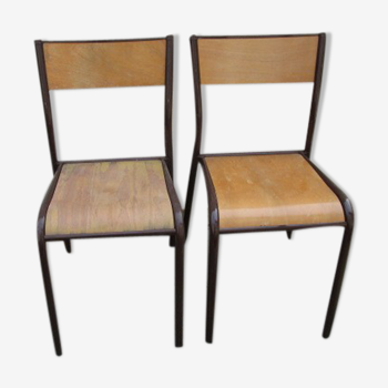 Paire de chaises d'école ancienne Mulca