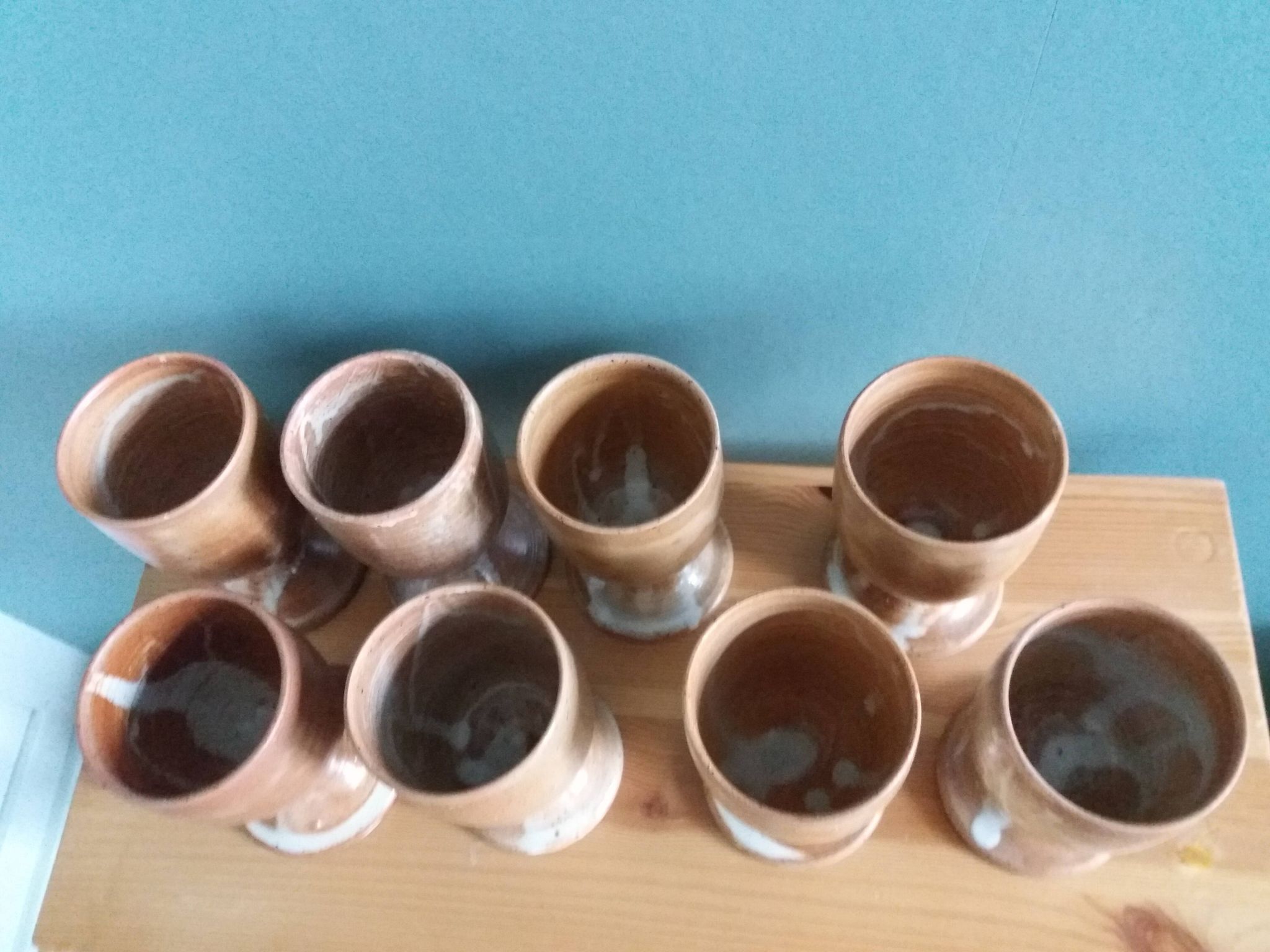 8 Puisaye stoneware stemmed glasses cups