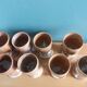 8 Puisaye stoneware stemmed glasses cups