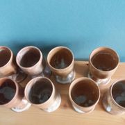 8 Puisaye stoneware stemmed glasses cups