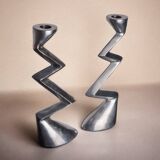 Pair of zigzag candlesticks, England, 1980