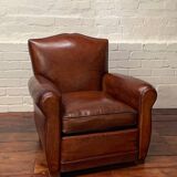 Antique French Leather Club Chair, Moustache Model, Circa 1930’s