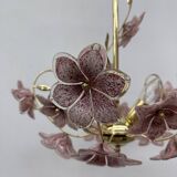 Chandelier with mourn glass pink flowers , 1970s