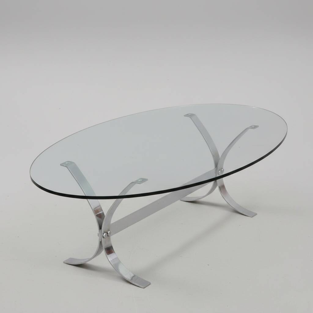 Glass and steel coffee table – 1970s modernist design
