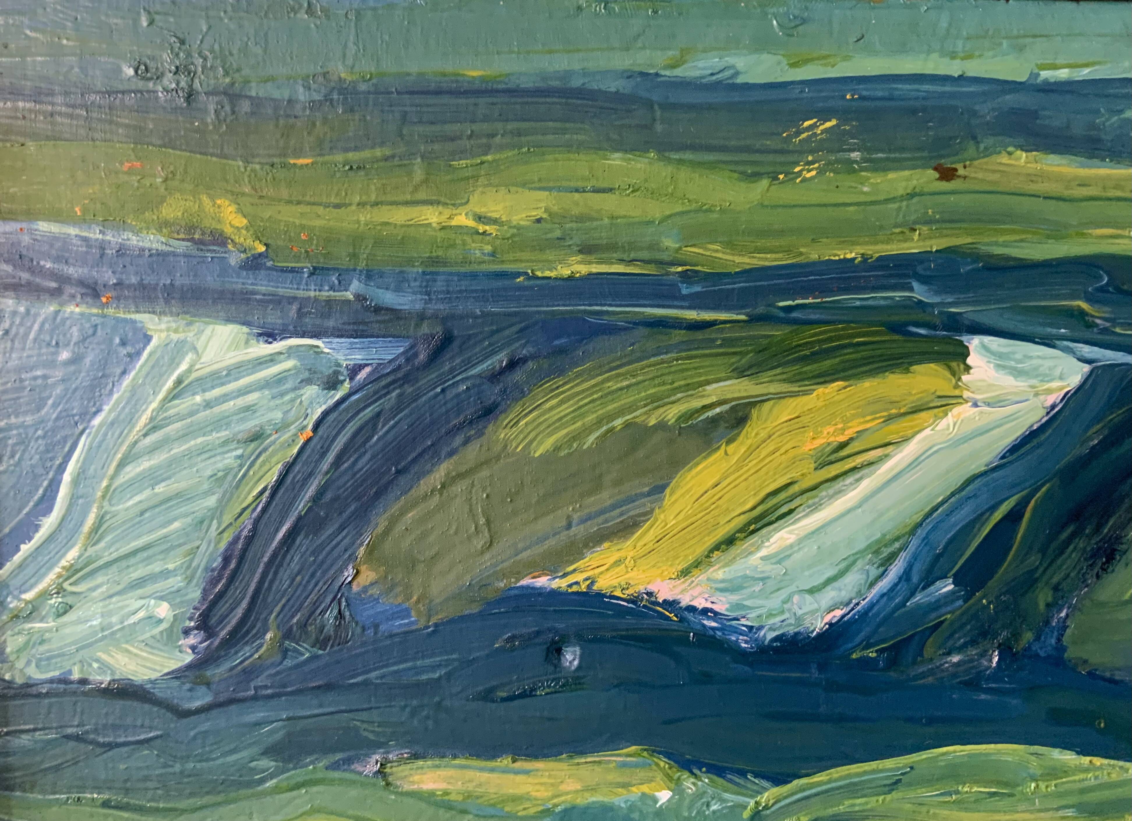 Vintage Painting Abstract Modernist Landscape By Thabe Carlson 1971