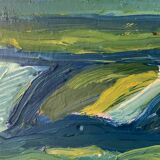 Vintage Painting Abstract Modernist Landscape By Thabe Carlson 1971