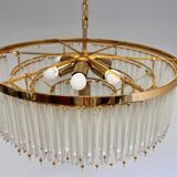 Paire de grands lustres en verre et laiton autrichiens XXL - années 1980