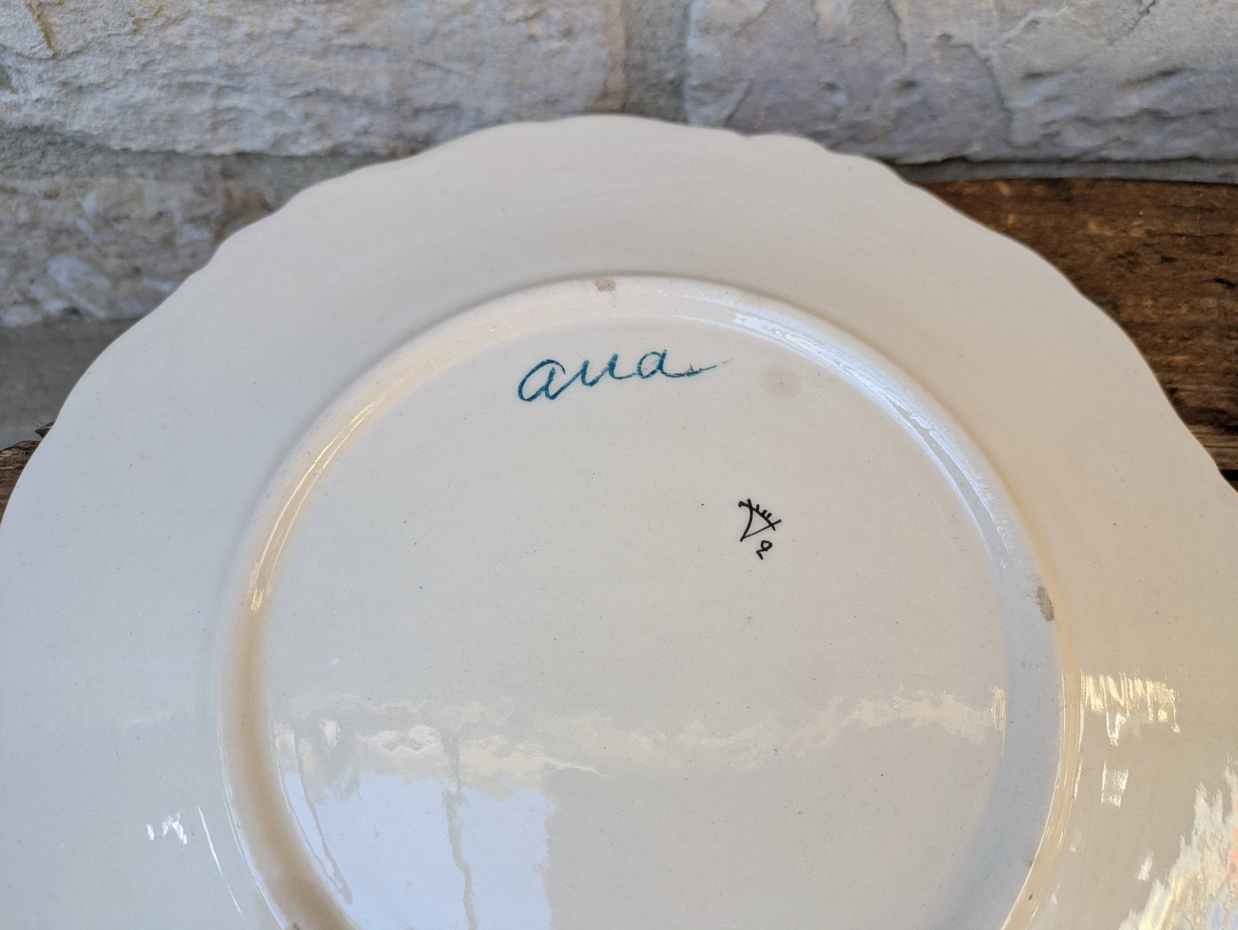 Set of 2 antique hand painted floral pattern plates