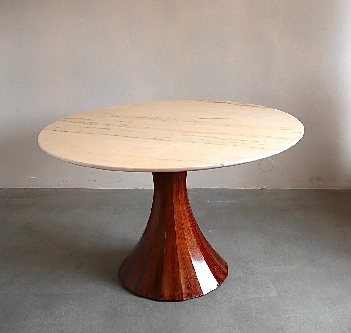 Marble and rosewood round dining table