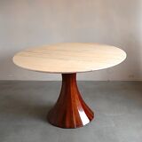 Marble and rosewood round dining table