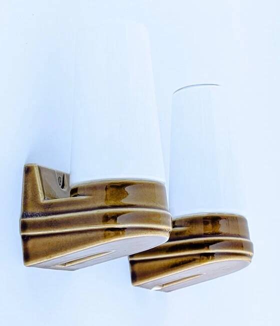 Pair of wall sconces "Bernadotte" model 6080 in ochre porcelain by Sigvard Bernadotte for Ifö - 1960