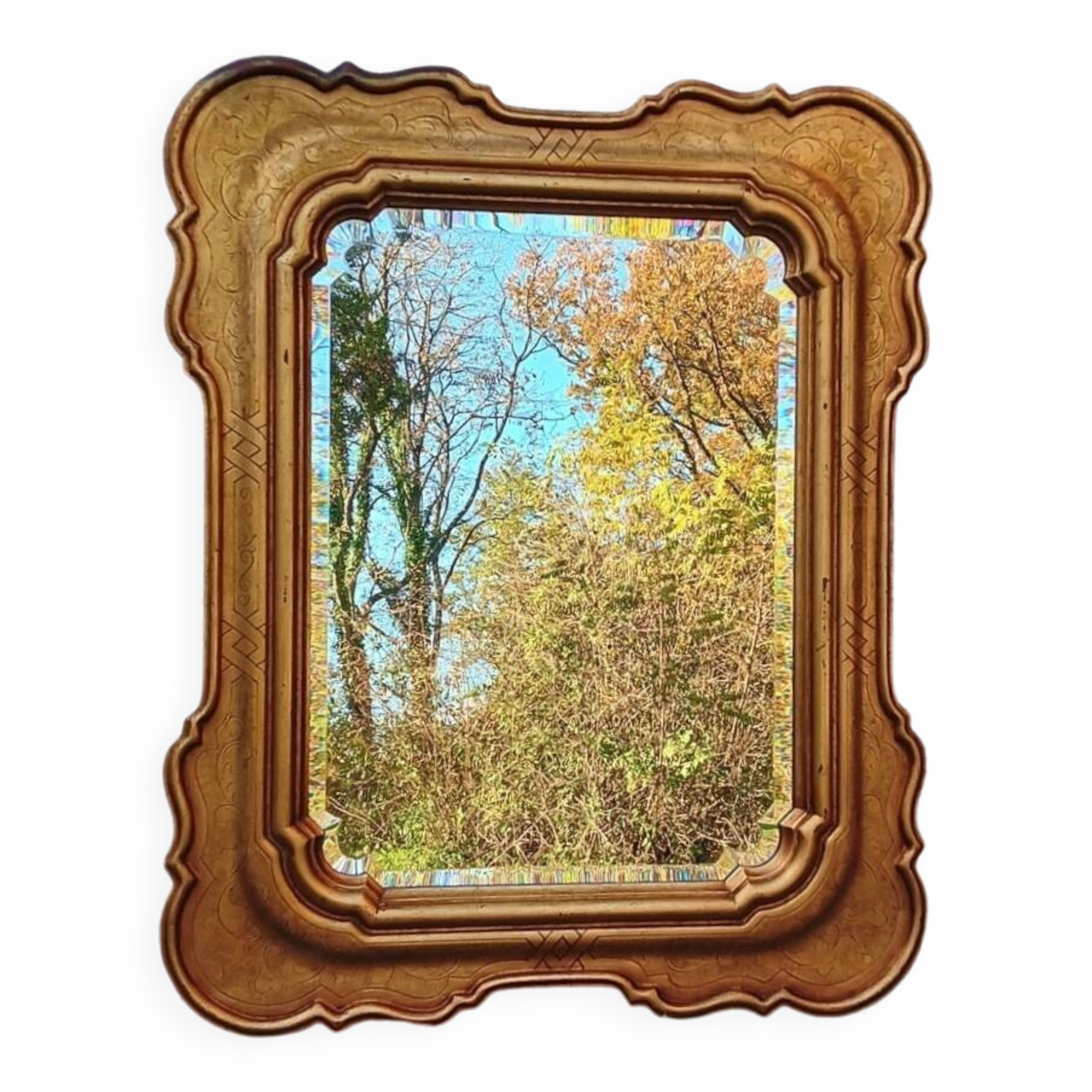 80s beveled gold mirror