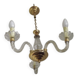 French Barley Twist Glass Arms and Gold Metal 3-Light Chandelier 5230