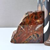 Serre-livres vintage en bois pétrifié, décoration de bibliothèque, étagère marbrée