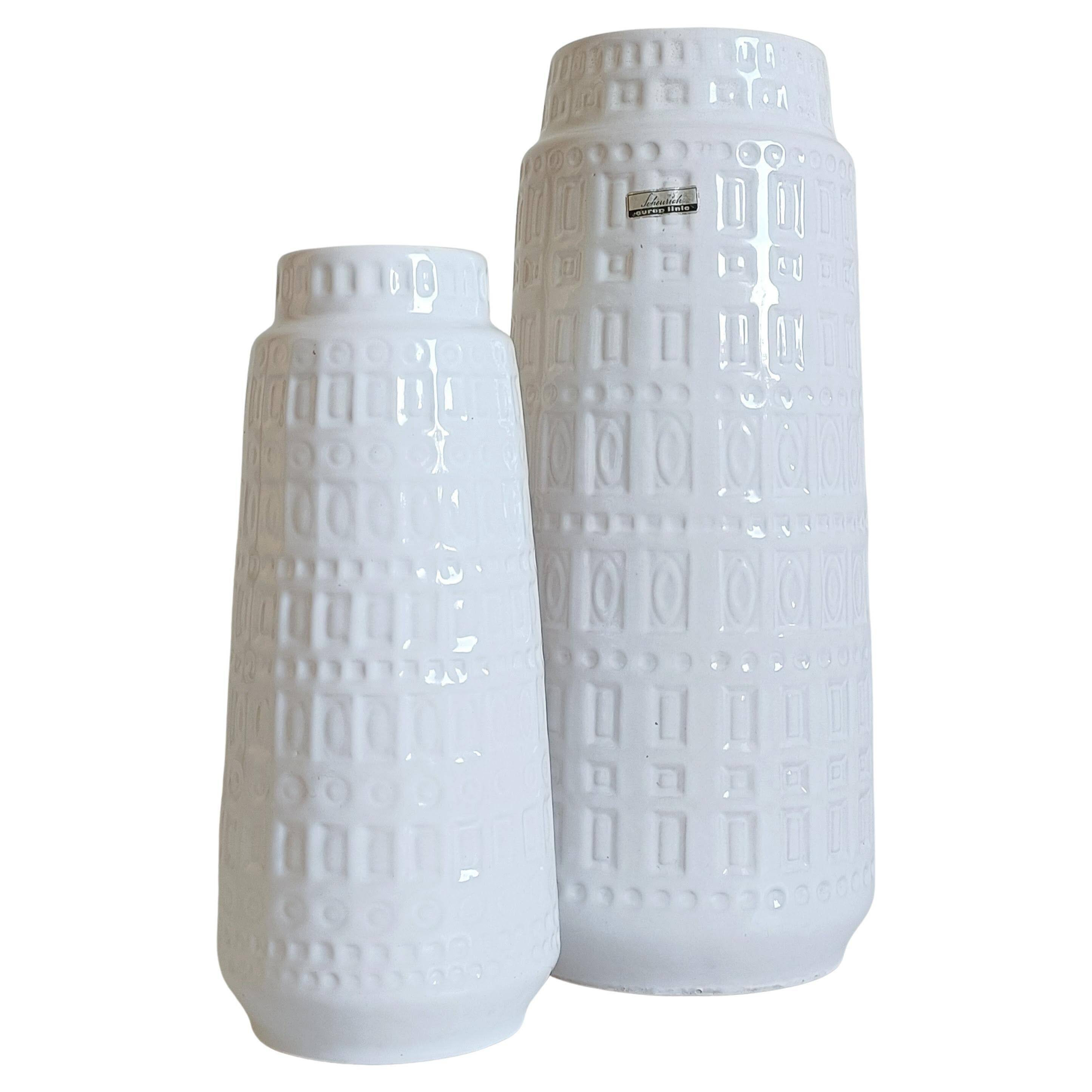 Mid-Century White Glazed West Germany Large Ceramic Vases by Scheurich, 1950s