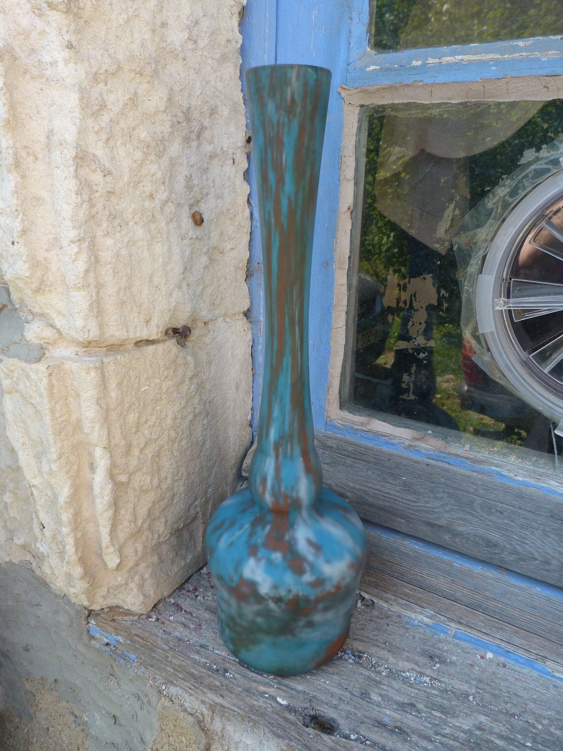 Art Nouveau vase in marbled Soliflore glass paste signed Jouvray