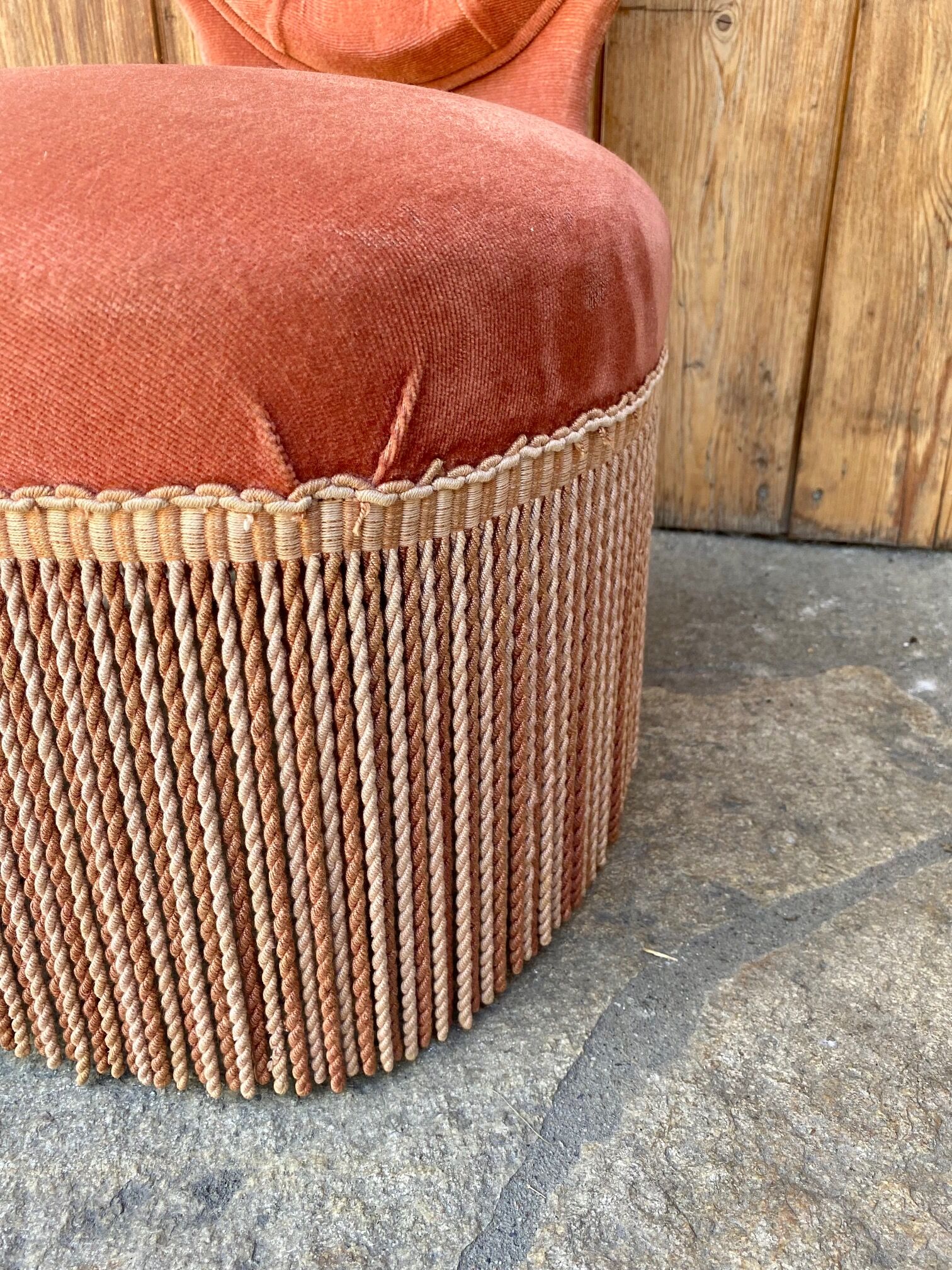 Velvet armchair salmon color upholstered - Napoleon III style