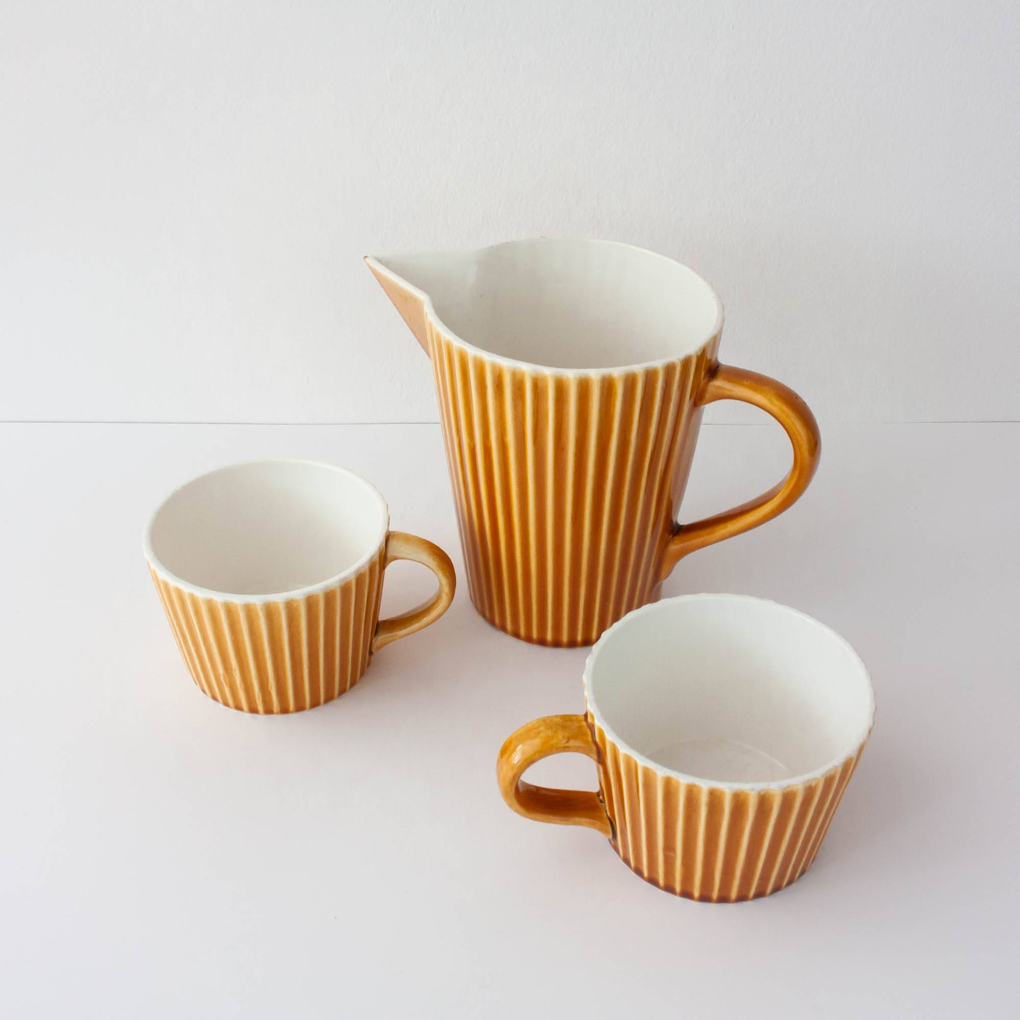 Set of Ceramic Tea Cups and Milk Jug by Secla, 1970's