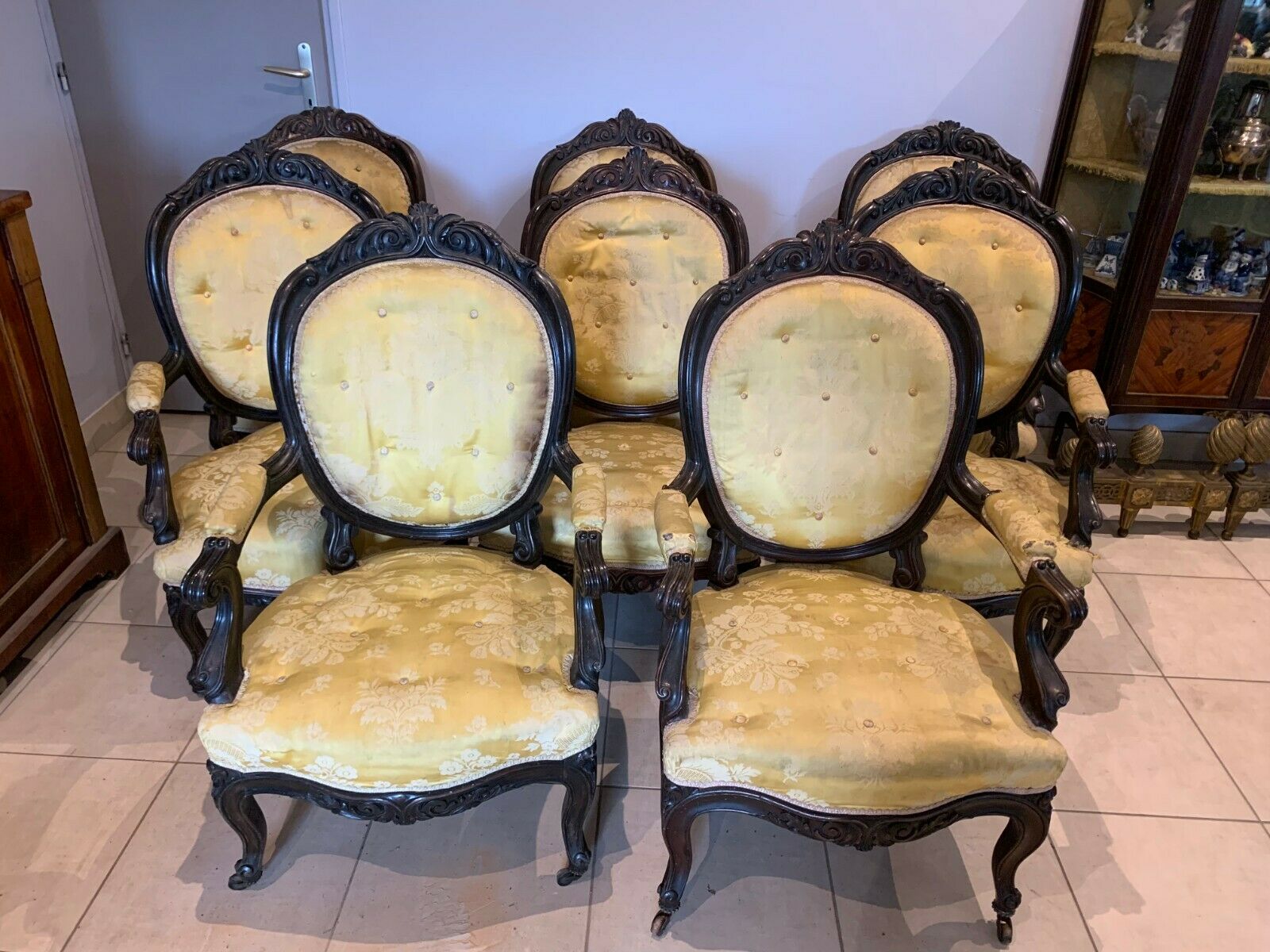 Napoleon III rosewood suite of eight 19th century armchairs