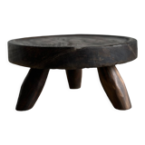 Small tripod stool low in dark brown upcycled teak