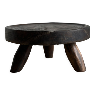 Small tripod stool low in dark brown upcycled teak