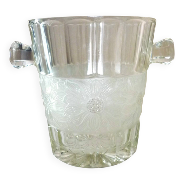 Seau à champagne, style et époque art déco, cristal épais, moulé, dépoli