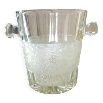 Seau à champagne, style et époque art déco, cristal épais, moulé, dépoli