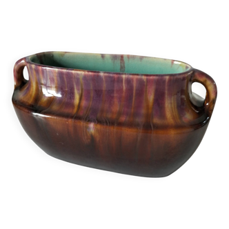 Oval ceramic vase with handles, glazed, 20th century.