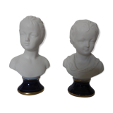 Pair of busts of children made of porcelain biscuits