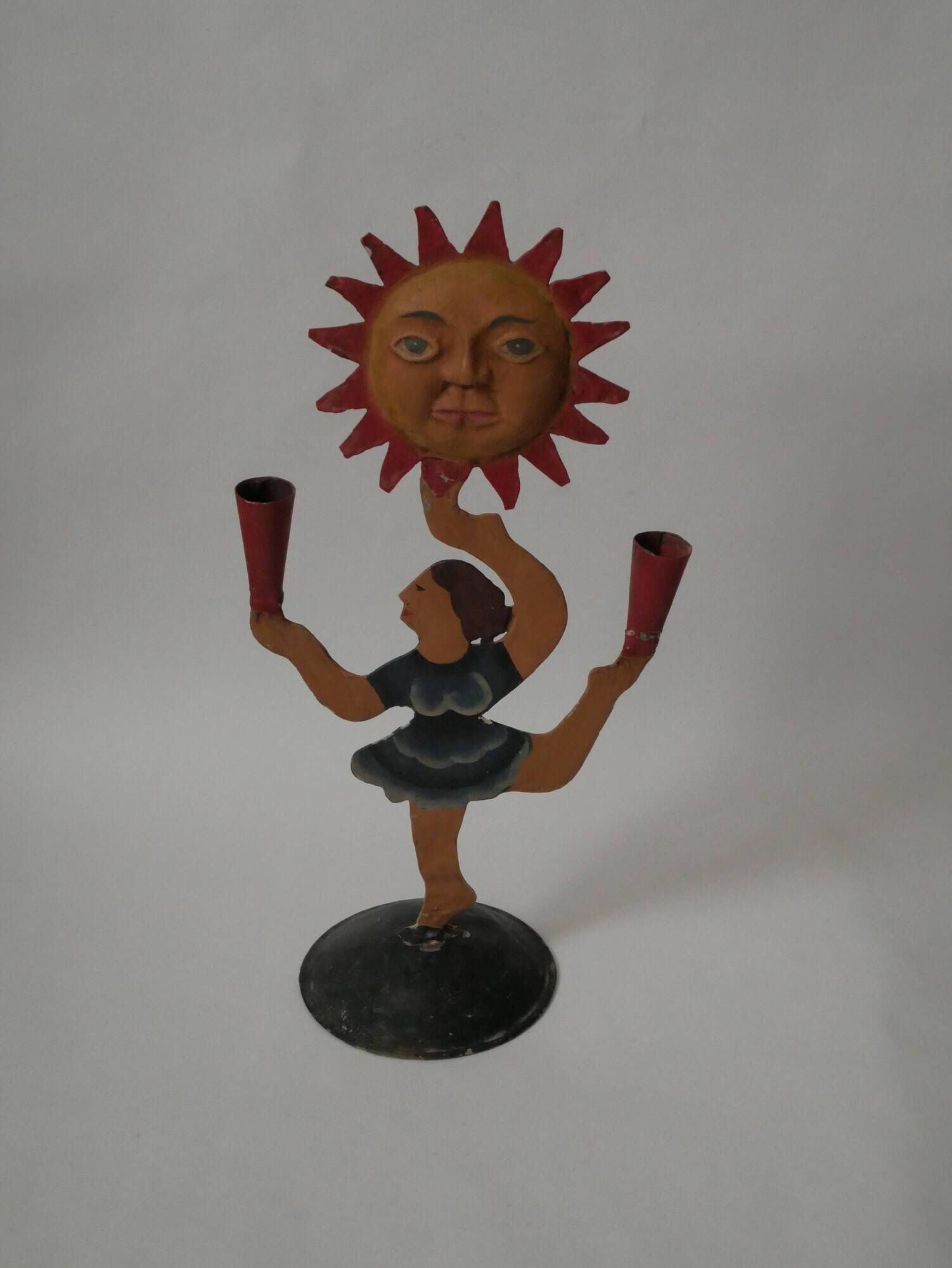 Vintage candelabra candlestick old candle holder in hand-painted metal Netherlands sun dancer
