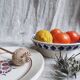 Badonviller Round Foot Dishes Blue Harlequin Patterns "Marie"