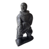 Inuit Art Soapstone Sculpture Eskimo Hunter/Fisherman Signed. 1960s