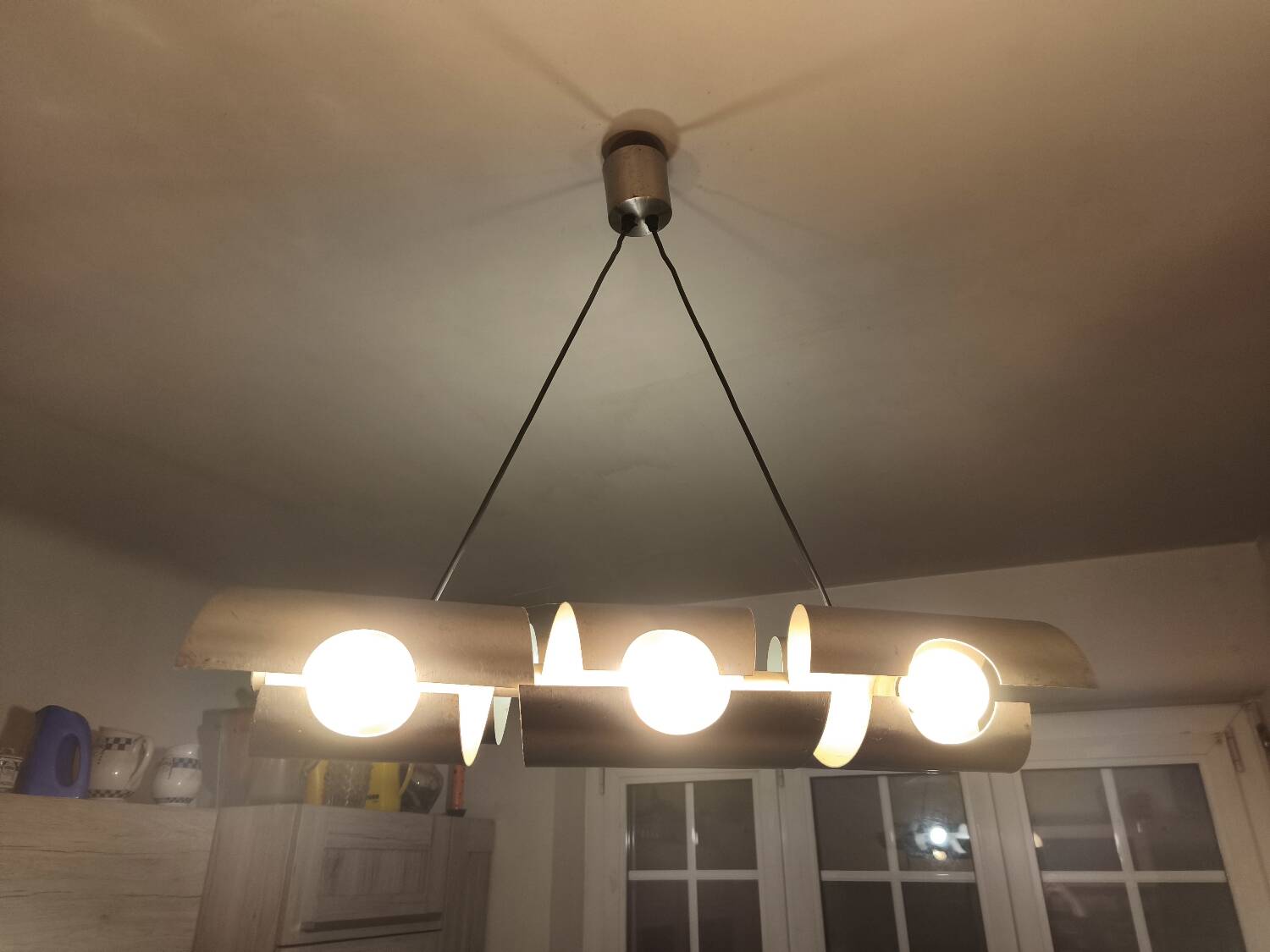 Space Age brushed aluminum pendant chandelier from the 70s