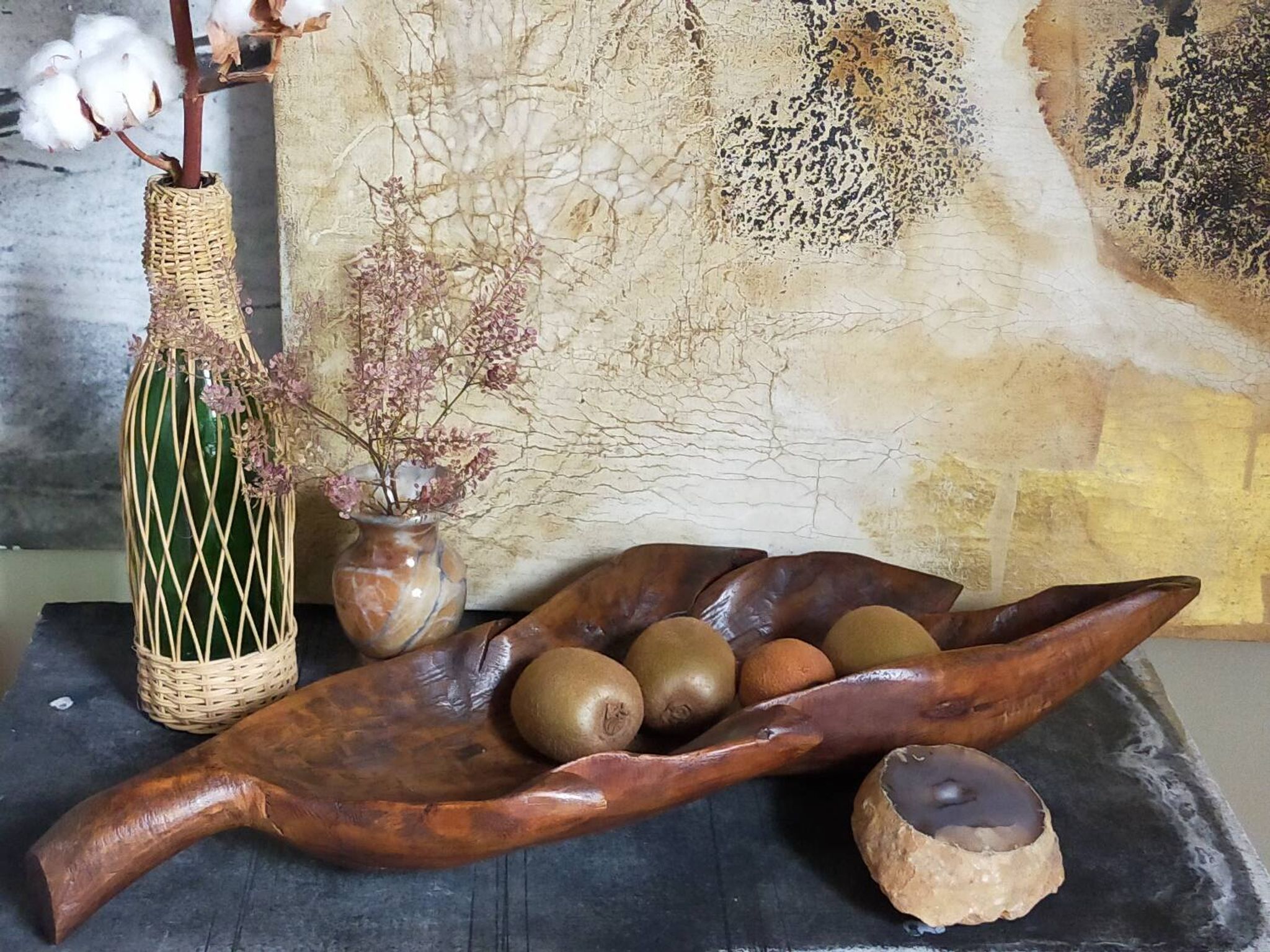 Coupe feuille en bois massif sculptée XXL ancienne