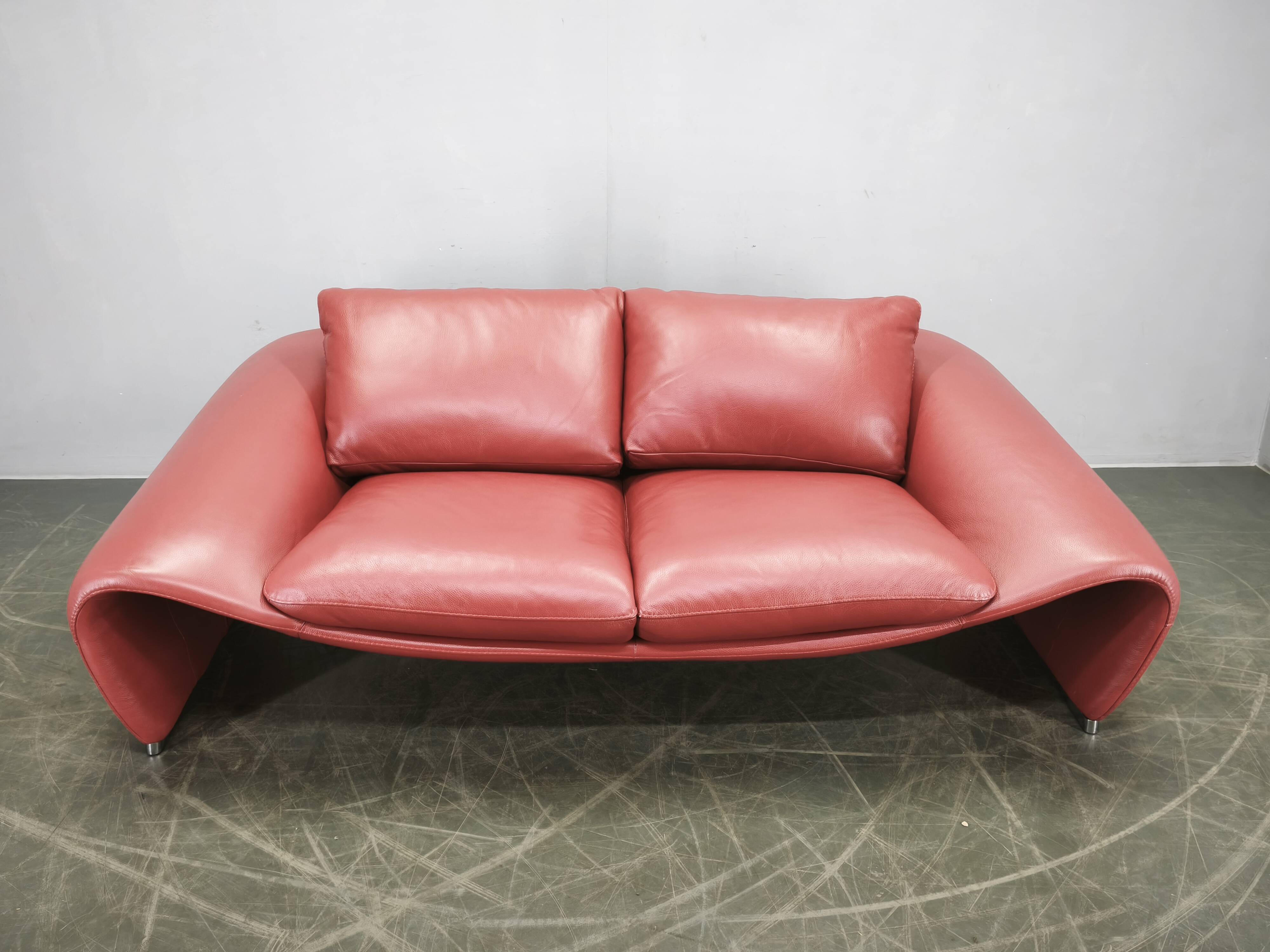 Italian Red Leather Sofa by Divanotti, Postmodern, 1990s