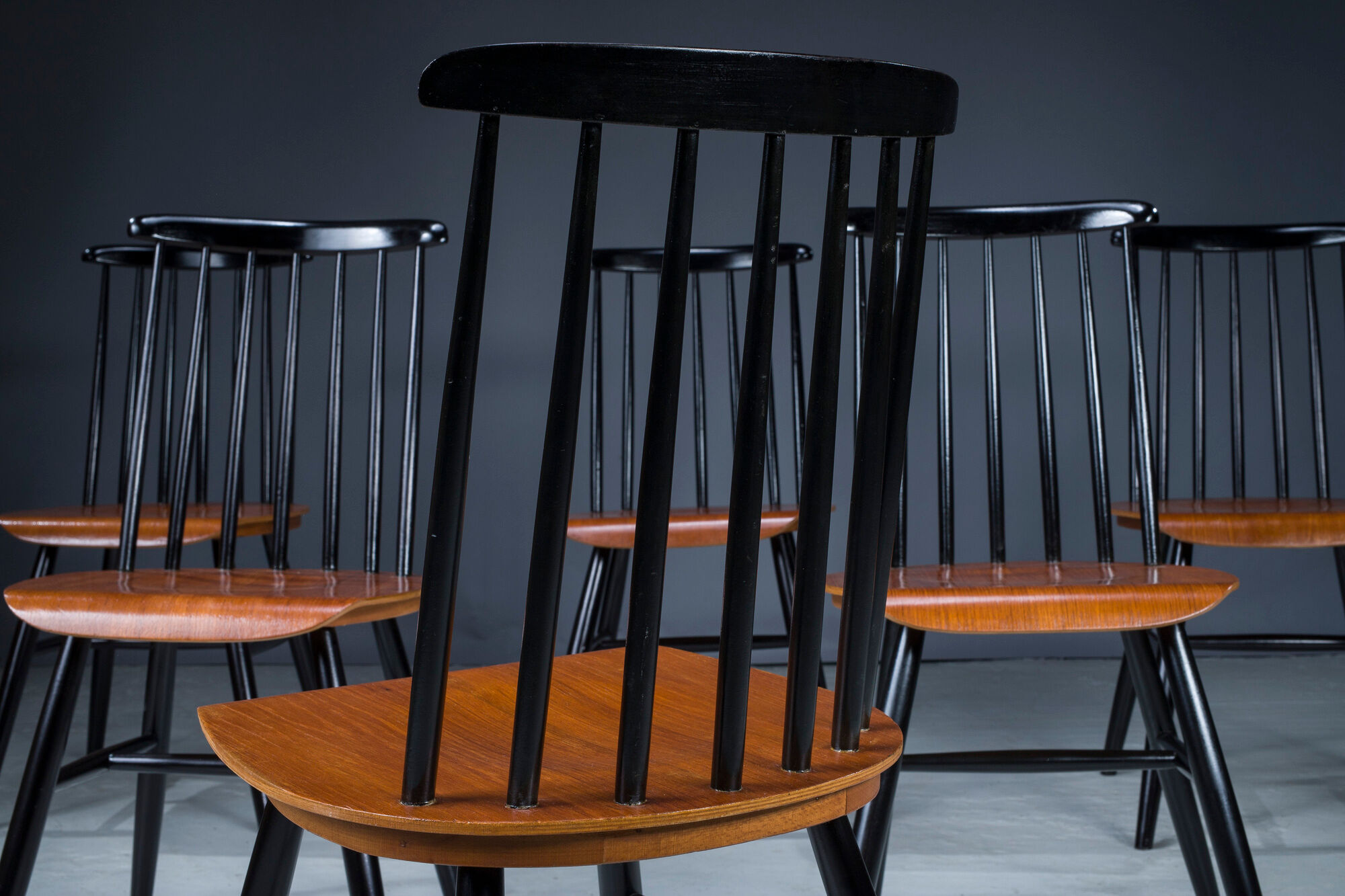 French Fanett Beech and Teak Chairs by Ilmari Tapiovaara, 1960s, Set of 6
