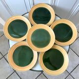 Set of 6 flat plates in green enamel ceramic salins model "capvern" years 60-70