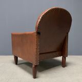 Leather art deco club chair from france, early 1900