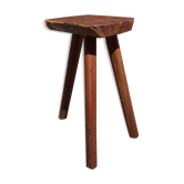 Tabouret trepied en bois massif brutaliste