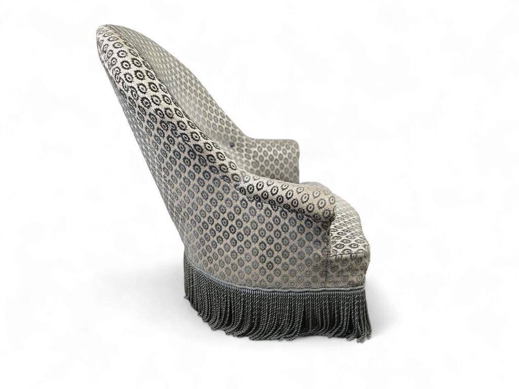 Fauteuil crapaud vintage en tissu gris